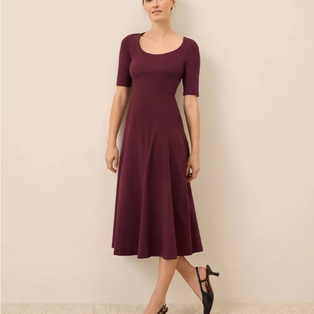 Pact womens windsor wine fit & flare scoop midi dress
